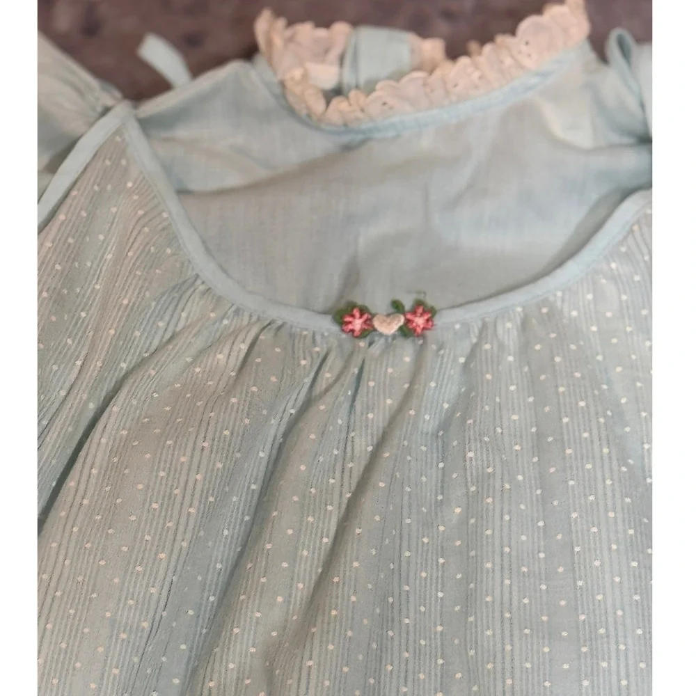 Vintage Kids‎ Light Blue Swiss Dot Eyelet Lace Baby Doll Dress 4T 3933/1